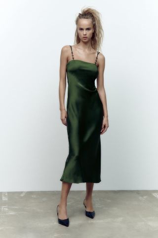 Zara + Satin Effect Dress With Jewel Straps