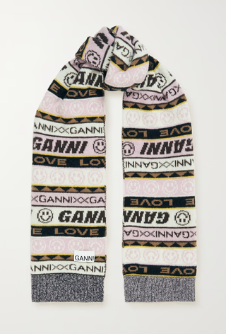 Ganni + Jacquard-Knit Wool-Blend Scarf