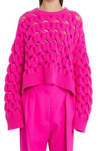 Valentino + Open Stitch Cable Knit Wool Blend Sweater