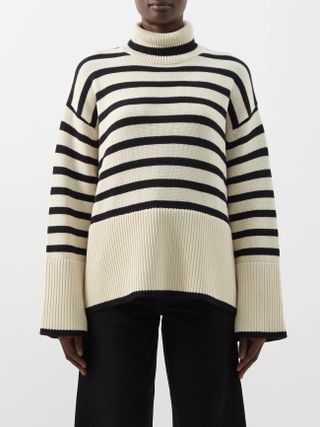 Totême + Roll-Neck Striped Wool-Blend Sweater