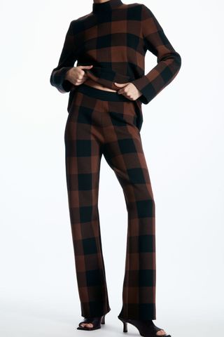 COS + Flared Jacquard-Knit Checked Trousers