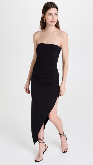 Norma Kamali + Strapless Side Drape Gown