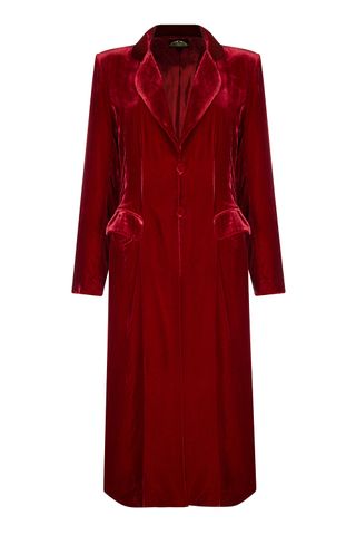 Nancy Mac + Vivienne Coat in Deep Red Silk Velvet