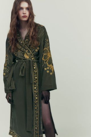 Zara + Embroidered Velvet Coat