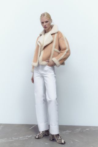 Zara + Double Faced Jacket with Faux Shearling