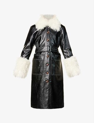 Kitri + Simone Belted Faux-Leather Coat