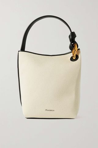 JW Anderson + Chain-Embellished Leather-Trimmed Cotton-Canvas Bucket Bag