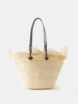 Sensi Studio + Beige Medium Leather-Trim Basket Bag