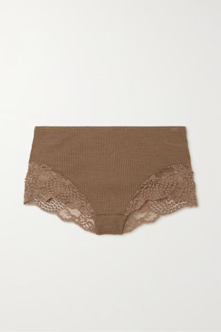 Hanro + Nora Lace-Trimmed Ribbed Wool Briefs
