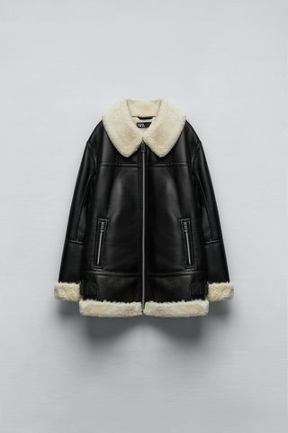 Zara + Contrast Fur Faux Leather Jacket
