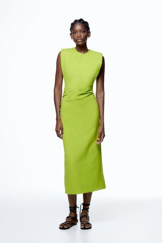 Zara + Shoulder Pad Draped Dress
