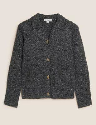 Autograph + Sparkly Collared Cardigan With Cashmere