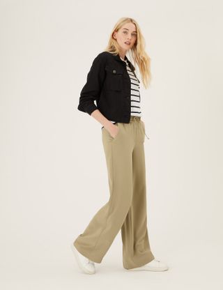 M&S Collection + Crepe Drawstring Wide Leg Trousers