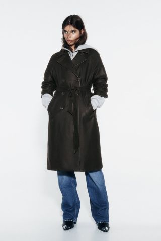 Zara + Faux Leather Trench Coat
