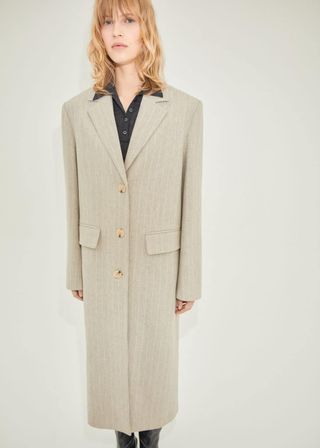 Mango + Pinstripe Wool Coat