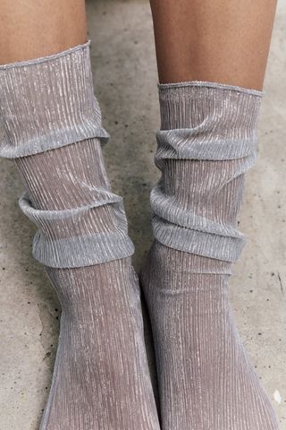 Zara + Metallic Thread Pleated Socks