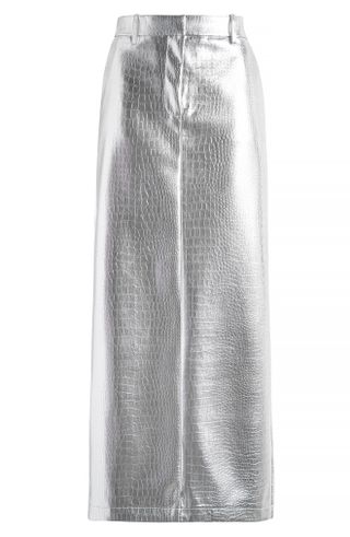 Something New + Metallic Croc Embossed Maxi Skirt