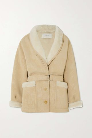 Lvir + Belted Faux Shearling-Trimmed Paneled Faux Leather Jacket