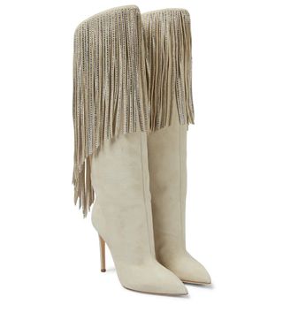 Paris Texas + Fringed embellished suede knee-high boots