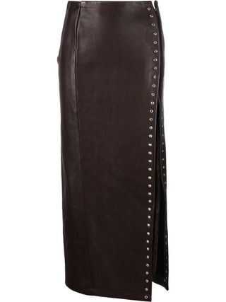 Jade Cropper + Brown Studded Leather Skirt