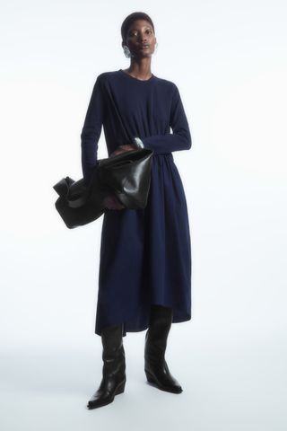 COS + Asymmetric Gathered-Waist Midi Dress