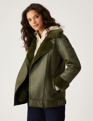 M&S Collection + Faux Shearling Aviator Jacket