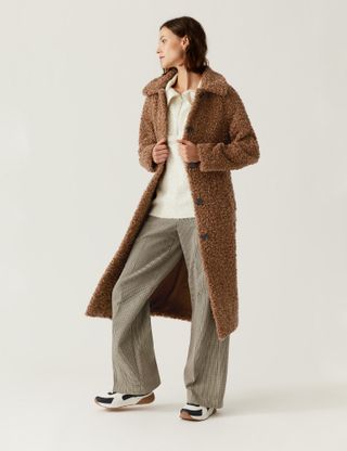 M&S Collection + Teddy Textured Collared Longline Car Coat