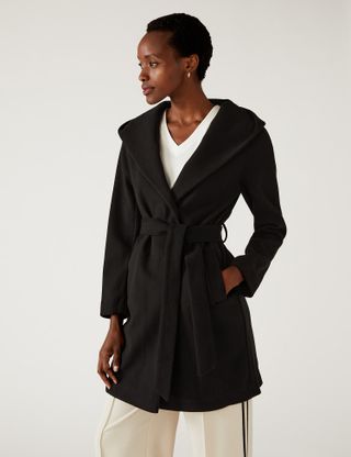 M&S Collection + Belted Hooded Wrap Coatigan