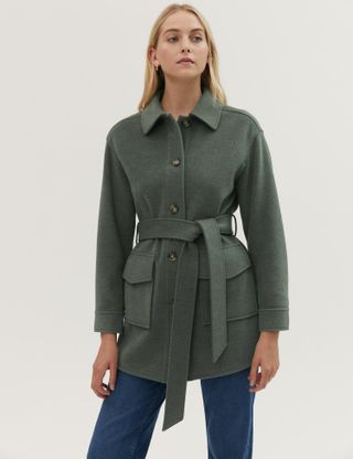 M&S Collection + Relaxed Belted Collared Shacket