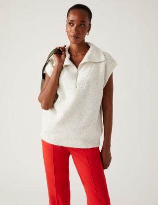M&S Collection + Ribbed Funnel Neck Relaxed Knitted Vest