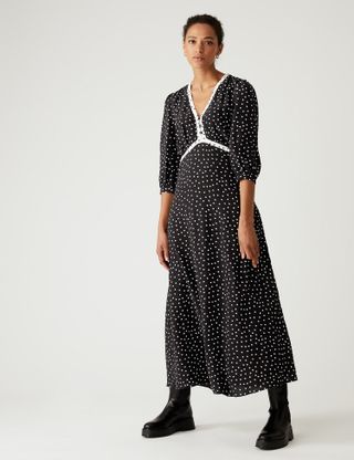 M&S Collection + Polka Dot V-Neck Midi Tea Dress