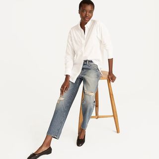 J.Crew + Relaxed-Fit Washed Cropped Poplin Shirt