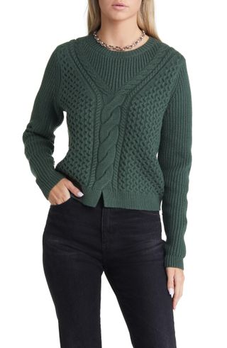 Open Edit + Cable Stitch Cotton Blend Crop Sweater