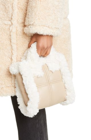 Stand Studio + Mini Lizzie Faux Shearling & Faux Leather Tote