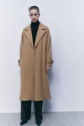 Zara + Belted Wool Blend Coat