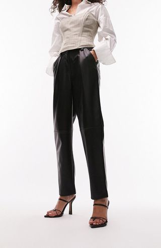 Topshop + Faux Leather Peg Trousers