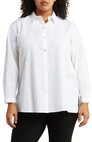 Eileen Fisher + Classic Collar Easy Organic Cotton Button-Up Shirt