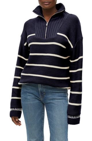 Michael Stars + Emelie Stripe Quarter Zip Sweater