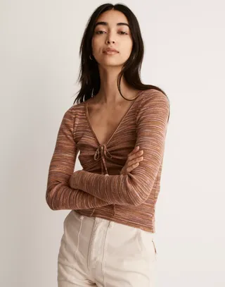Madewell + Space-Dyed V-Neck Cinched Sweater