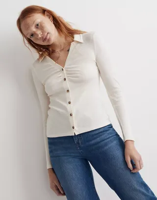 Madewell + Ruched Polo Cardigan