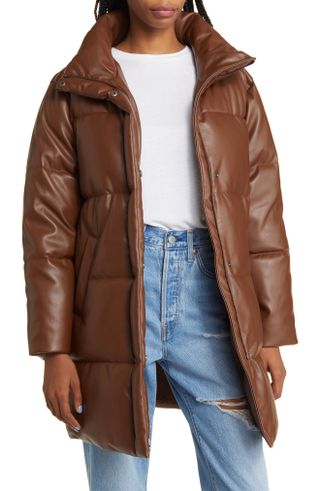 Levi's + Water Resistant Faux Leather Long Puffer Coat