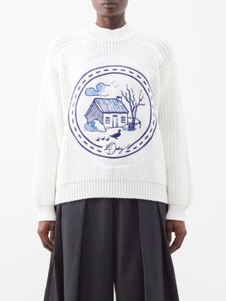 S.S.Daley + Wedgwood-Embroidered Merino Sweater