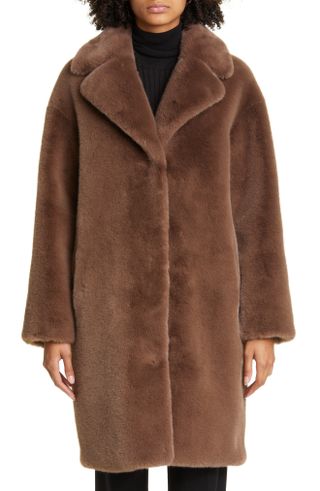 Stand Studio + Camille Long Faux Fur Cocoon Coat