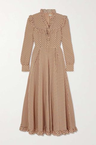Alessandra Rich + Ruffled Polka-Dot Silk Crepe De Chine Midi Dress