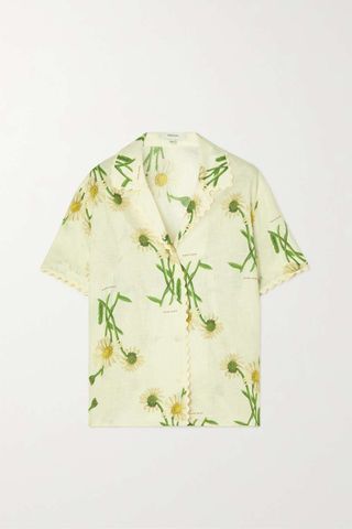 Oroton + Field Daisy Floral-Print Scalloped Linen Shirt