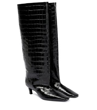 Totême + Croc-Effect Leather Knee-High Boots