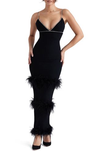 House of CB + Maricel Feather Trim Cocktail Dress