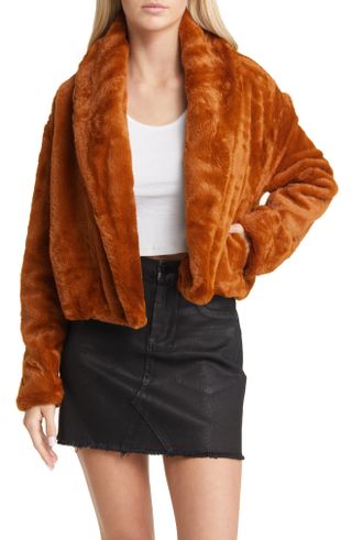 BlankNYC + Shawl Collar Faux Fur Crop Jacket