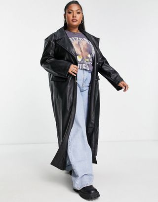 ASOS Design + Curve Faux Leather Trench In Black