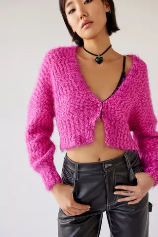 Urban Outfitters + Elise Cropped Fuzzy Cardigan